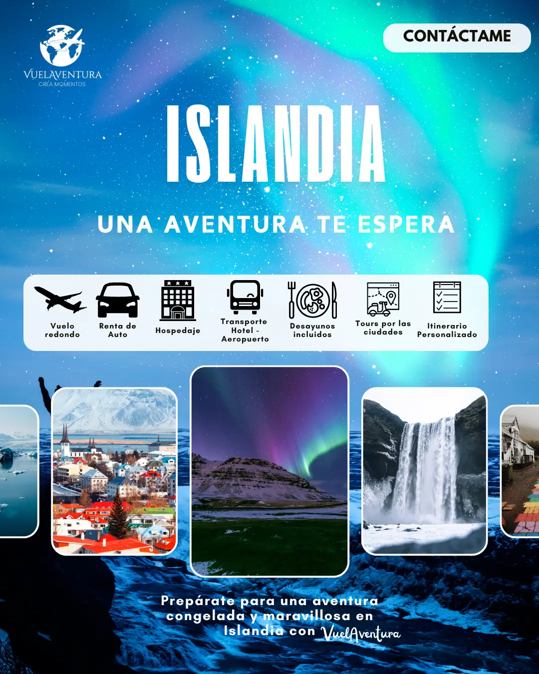 Islandia — vuelos, renta de auto y aventura entre auroras boreales